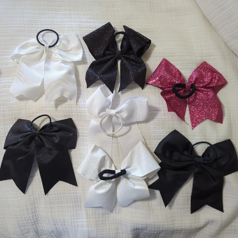 Set of Large Hair Bows in Black, White, and Pink